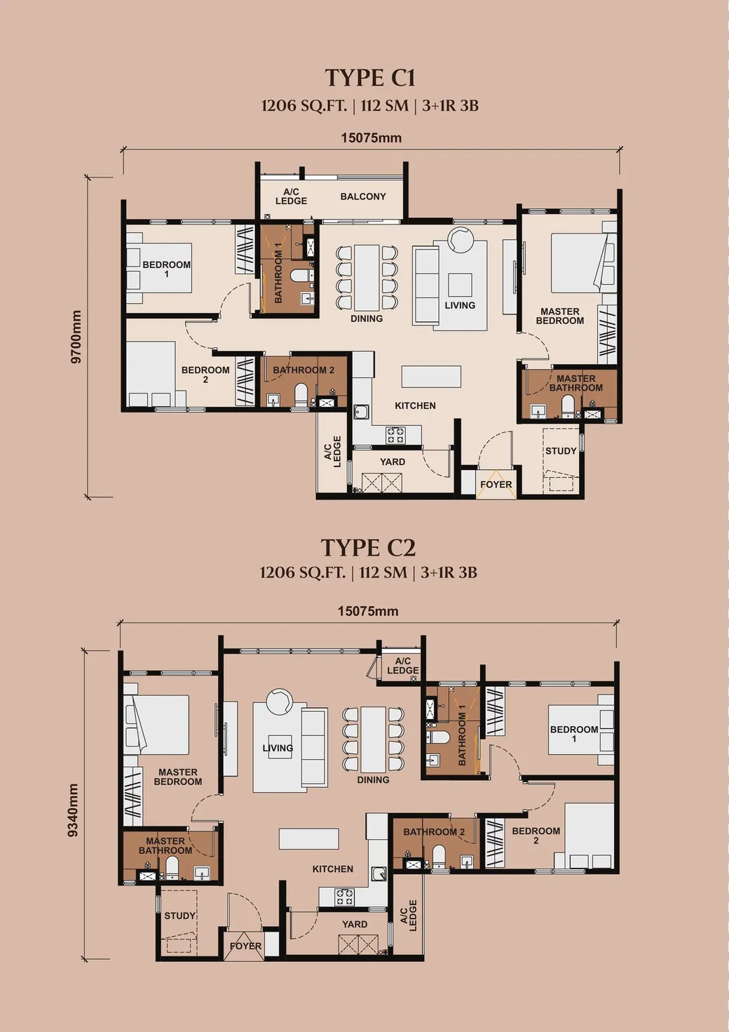 Type C1 and Type C2 floor plans